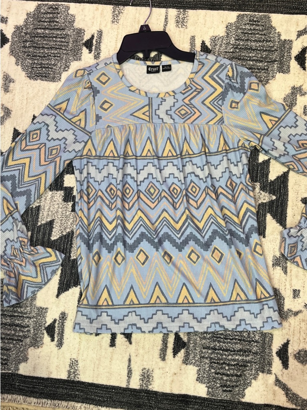 Cruel Girl Blue and Yellow Geometric Button-Front Shirt